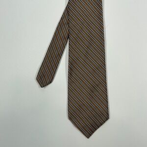Resilio Brown Navy White Striped Silk Blend Necktie Mens OS